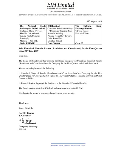 Thumbnail EIH Limited Quarterly Report 2019-q1