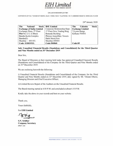 Thumbnail EIH Limited Quarterly Report 2019-q3