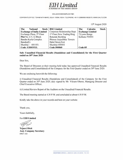Thumbnail EIH Limited Quarterly Report 2020-q1
