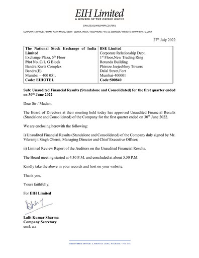 Thumbnail EIH Limited Quarterly Report 2022-q1