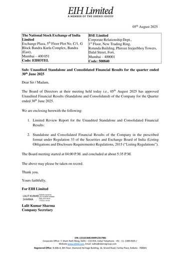 Thumbnail EIH Limited Quarterly Report 2025-q1