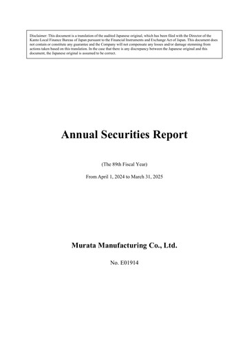 Thumbnail Murata Manufacturing (Murata Seisakusho) Financial Report fy2025