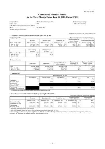Thumbnail Murata Manufacturing (Murata Seisakusho) Quarterly Report 2026-q1
