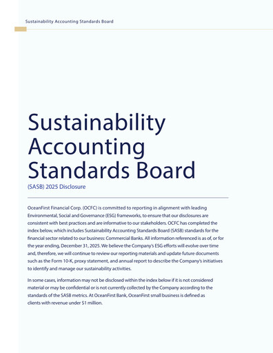 Miniature OceanFirst Financial Rapport ESG 2025