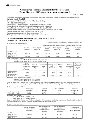 Thumbnail Oriental Land Financial Statement 2015