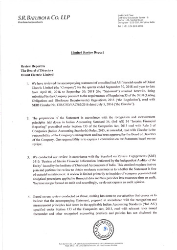 Thumbnail Orient Electric
 Quarterly Report 2018-q2