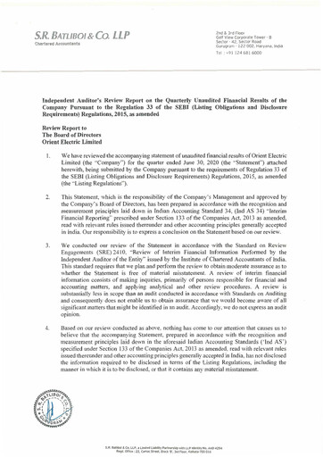 Thumbnail Orient Electric
 Quarterly Report 2020-q1