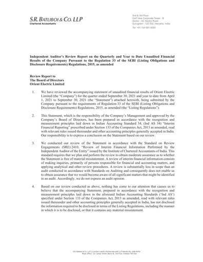 Thumbnail Orient Electric
 Quarterly Report 2021-q2