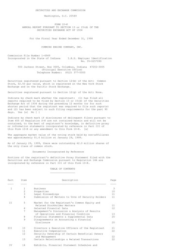 Thumbnail Cummins
 Annual Report 1998