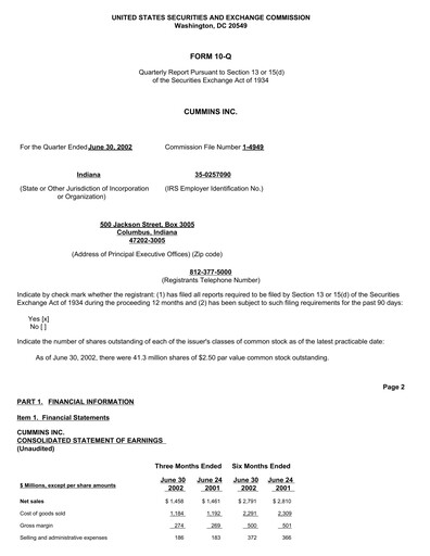 Thumbnail Cummins
 Quarterly Report 2002-q2
