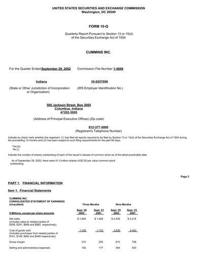 Thumbnail Cummins
 Quarterly Report 2002-q3