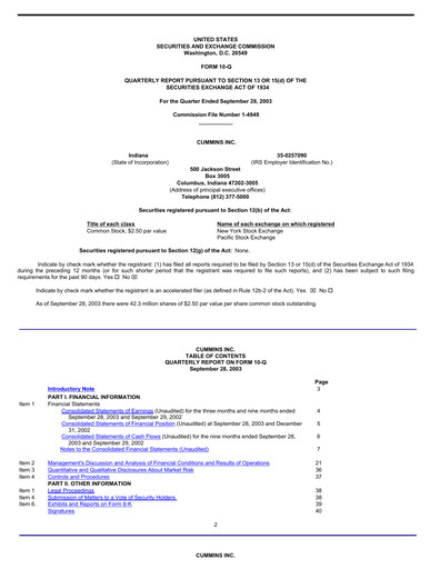 Thumbnail Cummins
 Quarterly Report 2003-q3
