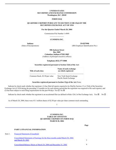 Thumbnail Cummins
 Quarterly Report 2004-q1