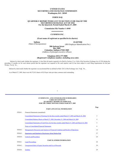 Vorschaubild Cummins
 Quartalsbericht 2005-q1