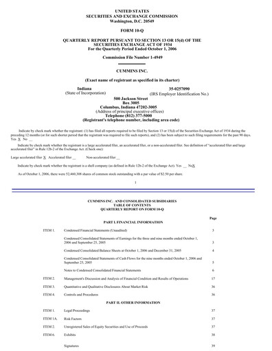 Thumbnail Cummins
 Quarterly Report 2006-q3