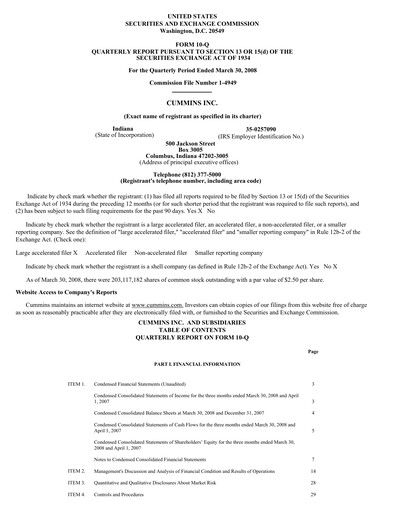 Thumbnail Cummins
 Quarterly Report 2008-q1