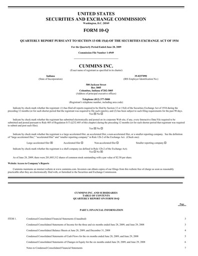 Thumbnail Cummins
 Quarterly Report 2009-q2
