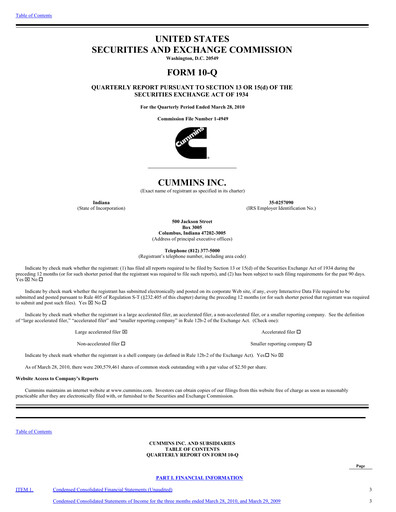Thumbnail Cummins
 Quarterly Report 2010-q1