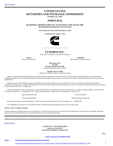 Thumbnail Cummins
 Quarterly Report 2010-q3