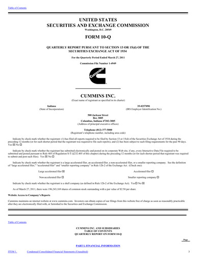 Thumbnail Cummins
 Quarterly Report 2011-q1