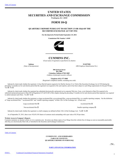 Thumbnail Cummins
 Quarterly Report 2011-q3