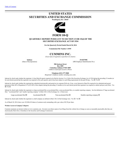 Thumbnail Cummins
 Quarterly Report 2014-q1