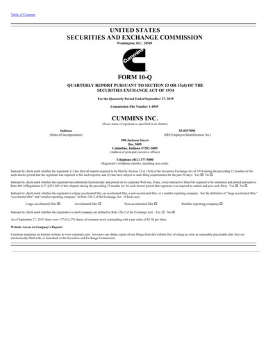 Thumbnail Cummins
 Quarterly Report 2015-q3