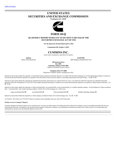 Thumbnail Cummins
 Quarterly Report 2016-q1