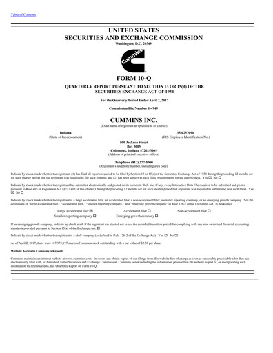 Thumbnail Cummins
 Quarterly Report 2017-q1
