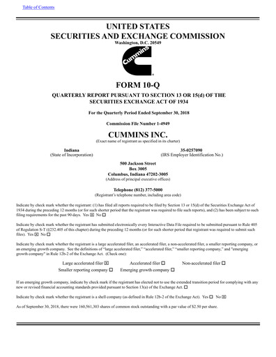 Thumbnail Cummins
 Quarterly Report 2018-q3
