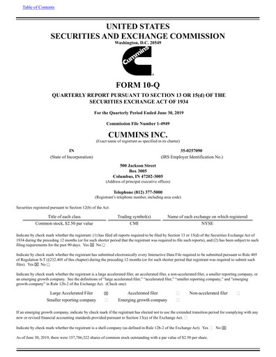 Thumbnail Cummins
 Quarterly Report 2019-q2