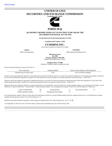 Thumbnail Cummins
 Quarterly Report 2019-q3