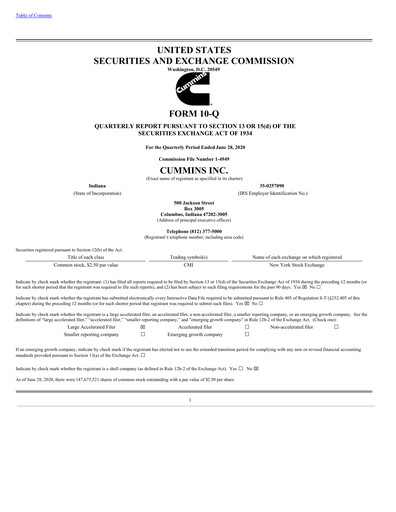 Thumbnail Cummins
 Quarterly Report 2020-q2