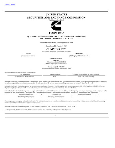 Thumbnail Cummins
 Quarterly Report 2020-q3