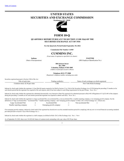 Thumbnail Cummins
 Quarterly Report 2022-q3