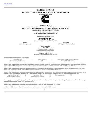 Thumbnail Cummins
 Quarterly Report 2023-q1