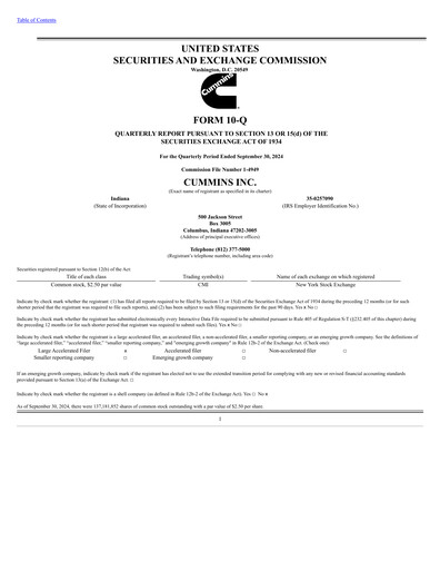 Thumbnail Cummins
 Quarterly Report 2024-q3