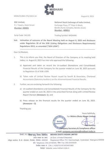 Thumbnail Mishra Dhatu Nigam Quarterly Report 2023-q1