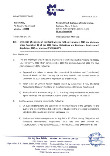 Thumbnail Mishra Dhatu Nigam Quarterly Report 2024-q3