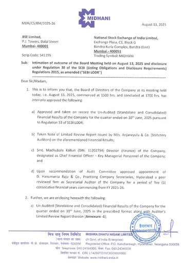 Thumbnail Mishra Dhatu Nigam Quarterly Report 2025-q1