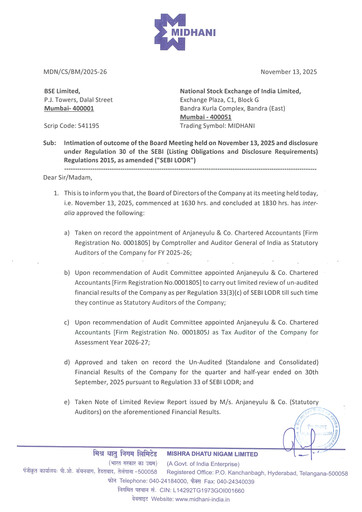 Thumbnail Mishra Dhatu Nigam Quarterly Report 2025-q2