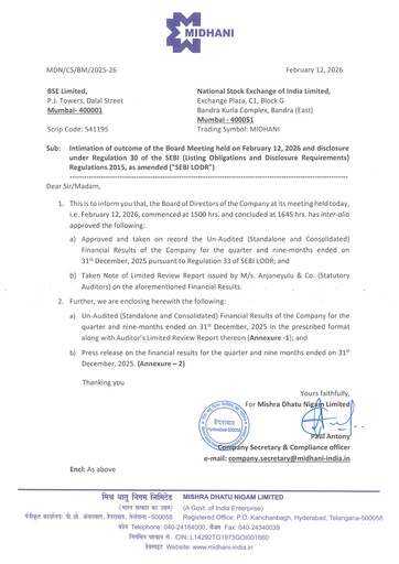 Thumbnail Mishra Dhatu Nigam Quarterly Report 2025-q3