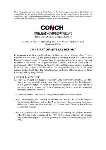 Thumbnail Anhui Conch Cement Quarterly Report 2018-q1