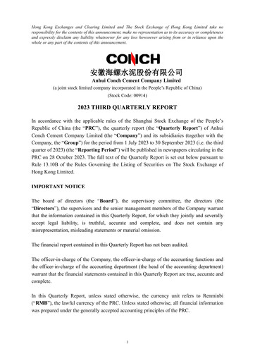 Thumbnail Anhui Conch Cement Quarterly Report 2023-q3