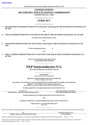 Thumbnail NXP Semiconductors Annual Report 2012