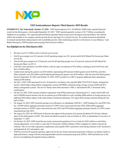 Thumbnail NXP Semiconductors Quarterly Report 2025-q3