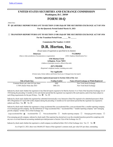 Miniature D. R. Horton
 Rapport trimestriel 2021-q2