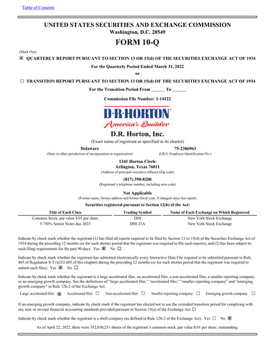 Miniature D. R. Horton
 Rapport trimestriel 2022-q2