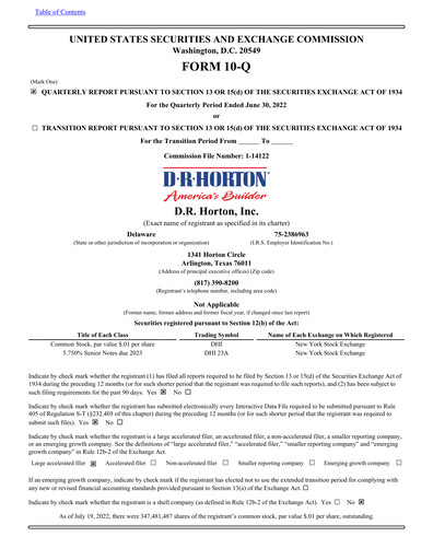 Miniature D. R. Horton
 Rapport trimestriel 2022-q3
