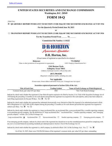 Miniature D. R. Horton
 Rapport trimestriel 2023-q3
